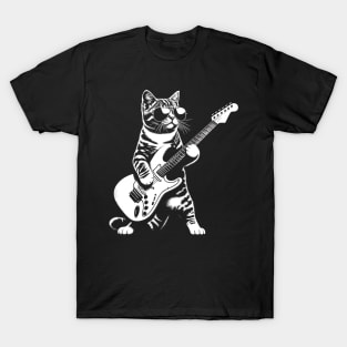 Guitar Cat Novelty Rock Music Band Concert Funny Cat T-Shirt